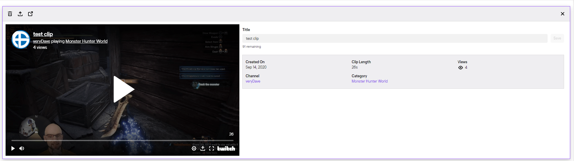 search a twitch channel for a particular video