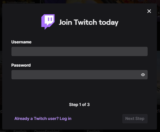 Creating an Account with Twitch