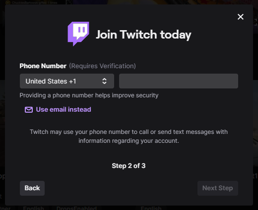 Creating an Account with Twitch